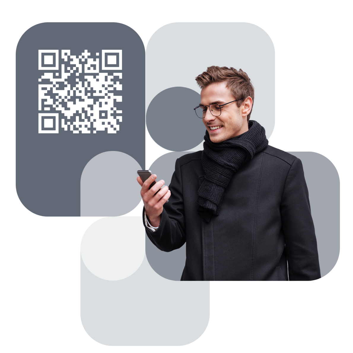 Man scanning a QR code with his smartphone, facilitating a seamless digital interaction or transaction